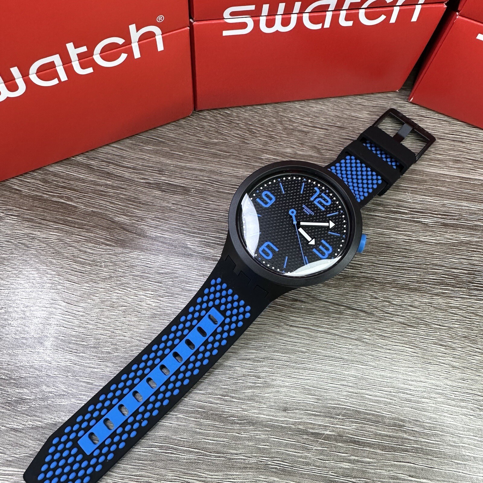 Swatch Big Bold Blue Black And Blue 47mm Wristwatch SO27B101