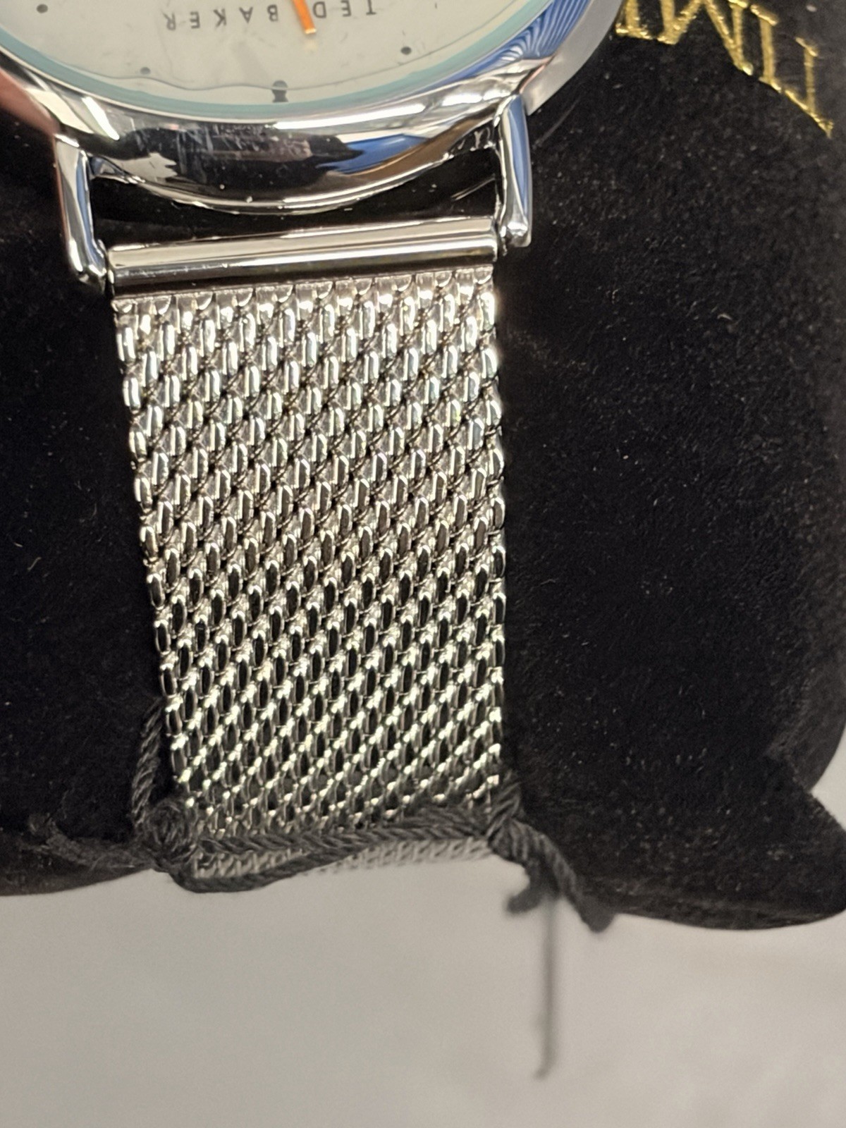 Ted Baker London Men’s Watch Silver Mesh White Dial Orange Hands – Needs Battery