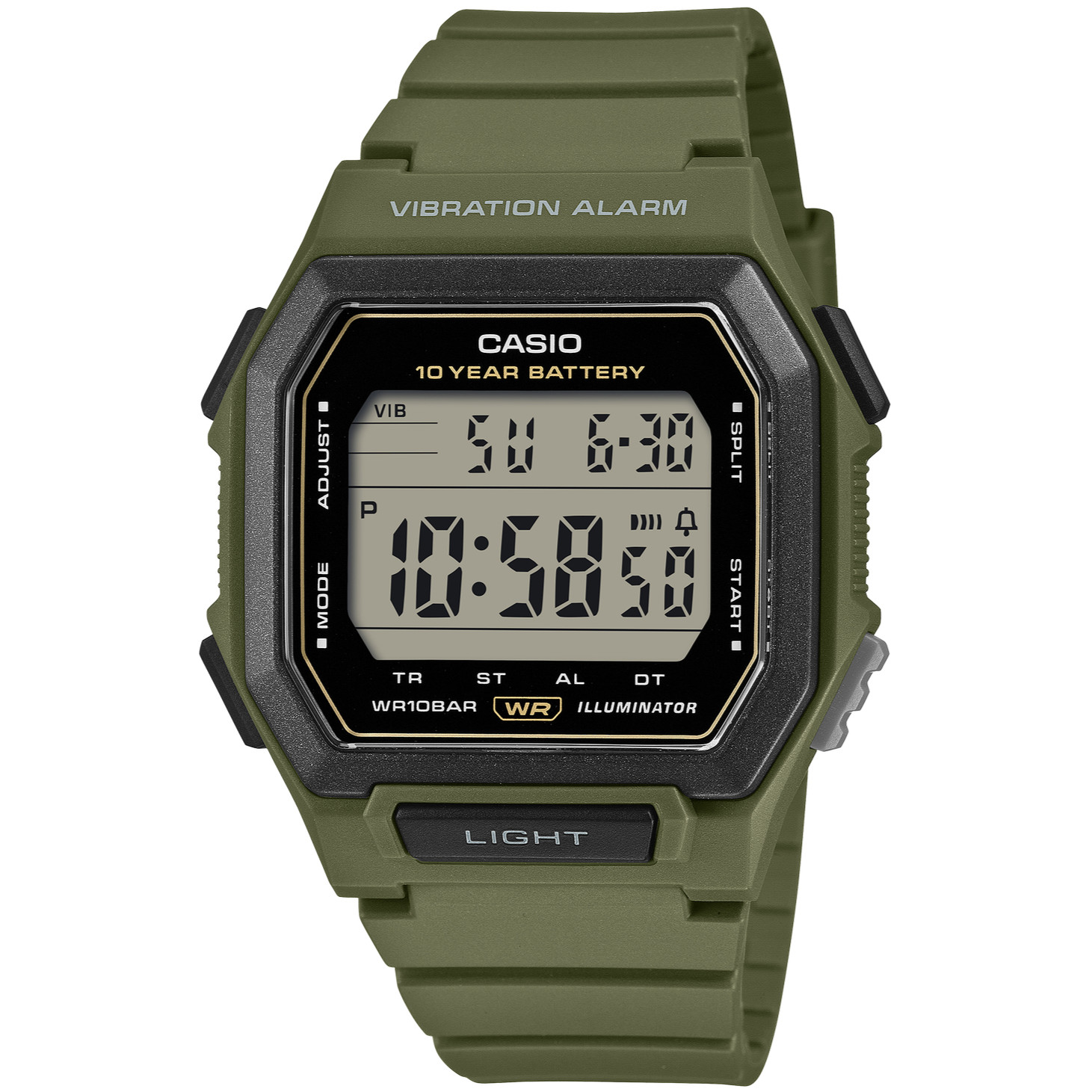 CASIO Collection W-738H-3AJF Vibration Alarm Digital Olive Watch 42.8mm