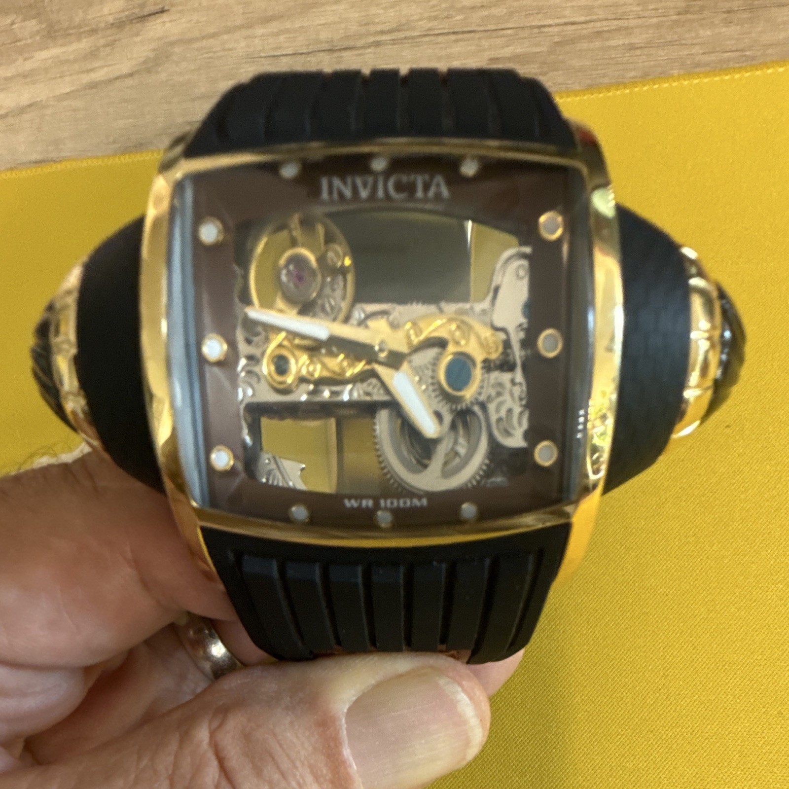 Invicta Bolt Automatic Skeleton Ghost Bridge Sapphire Gold Steel Case(35273)