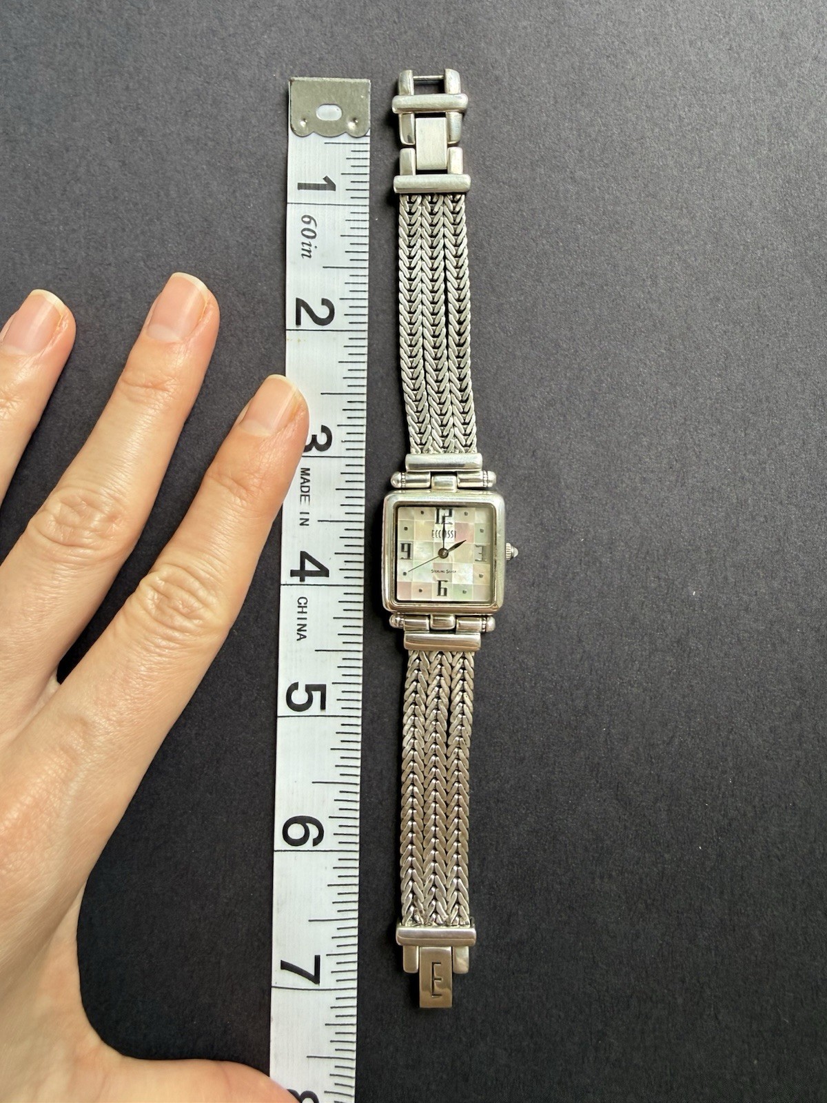 Vintage Ecclissi Sterling Silver 43,4 g Mother of Pearl Mosaic Dial Watch Works