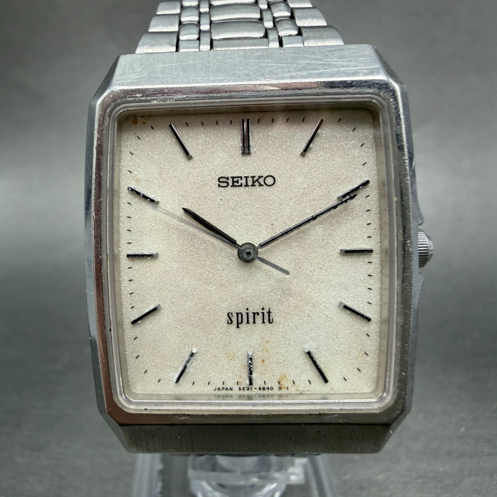 Seiko Spirit Tank Watch Men 29mm White Dial Silver Tone 5E31-5A70 New Battery