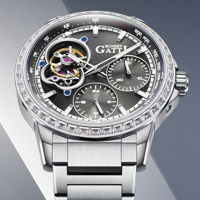 BONEST GATTI Men’s Dial Sapphire Tourbillon Automatic Watch Black 43 mm