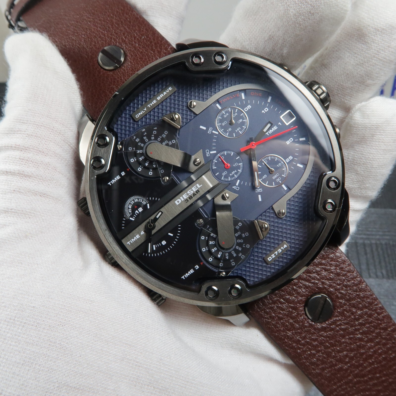 Diesel DZ7314 Mr.Daddy 2.0 Navy Blue Dual Time Dial Brown Leather Men’s Watch