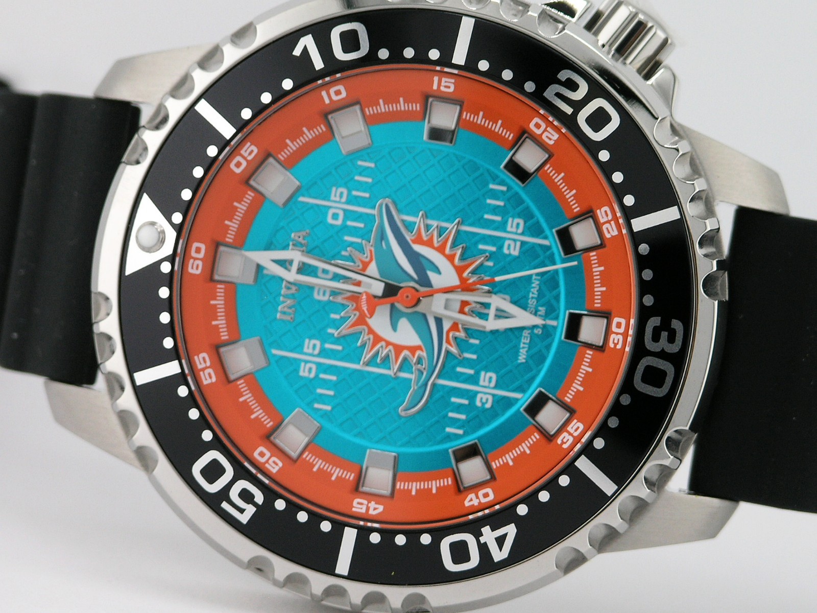 NEW INVICTA 48102 NFL MIAMI DOLPHINS STEEL SILICONE SPORTS WATCH QUARTZ 48MM C