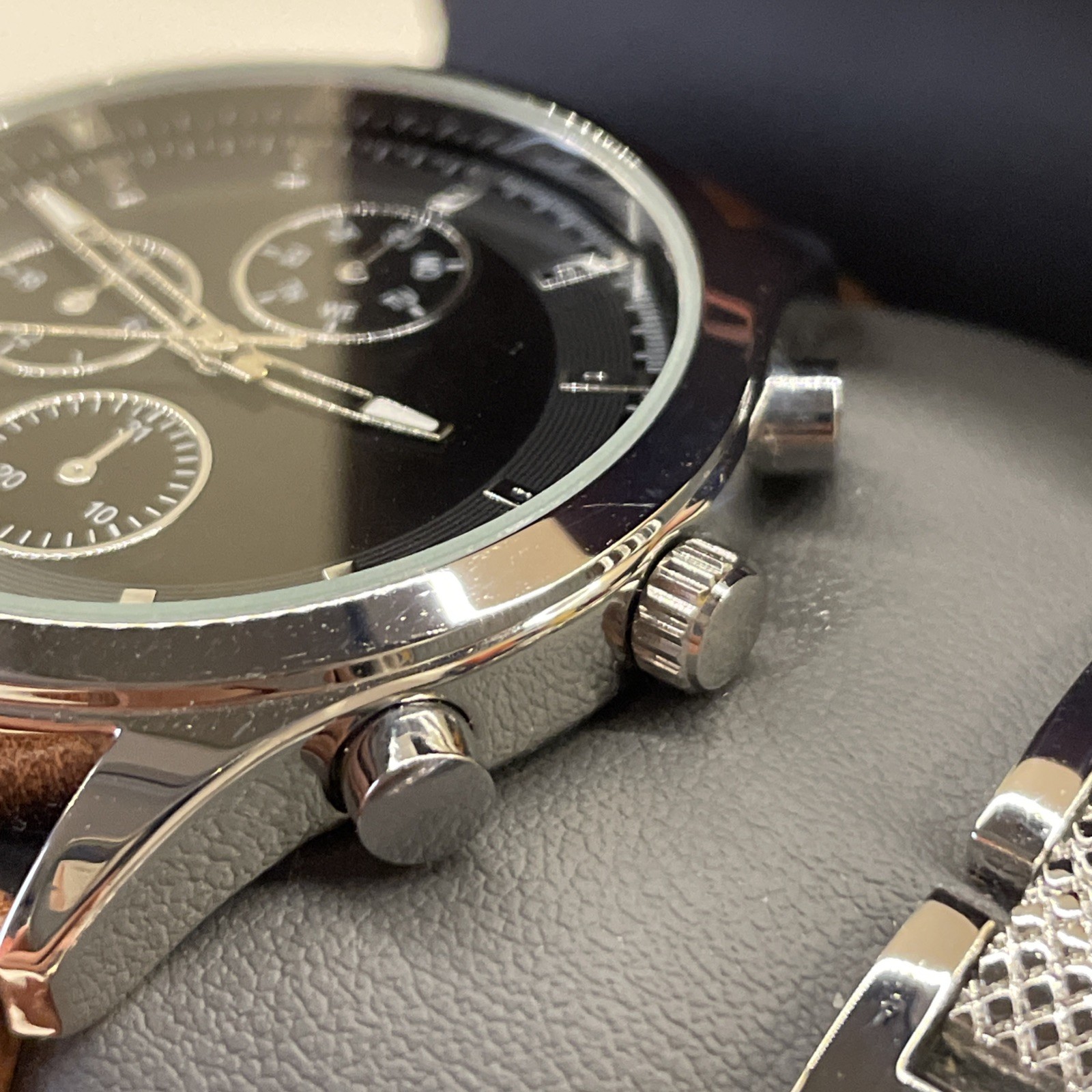 Folio Mens Silver Dress Watch with Leather Band