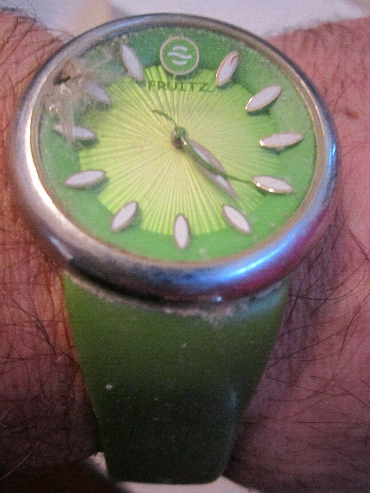 PHILIP STEIN FRUITZ WATCH – GREEN FACE AND BAND NOT WORKING – QUARTZ – BBA-34