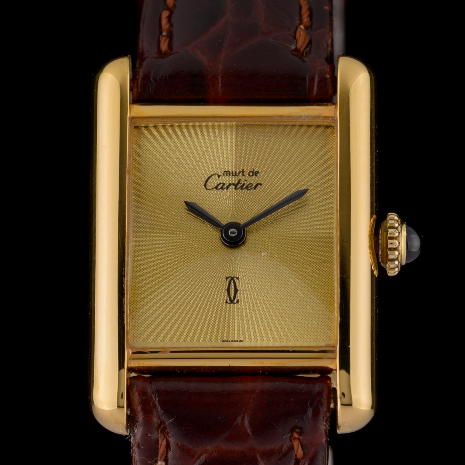 Cartier Tank Must Rare Gold Guilloche Sunburst Dial Manual 21mm Ladies Watch