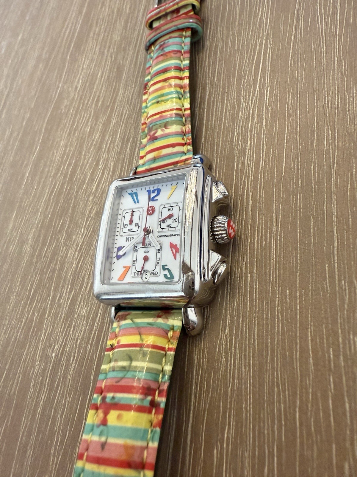 Michele Deco Carousel Chronograph Steel Watch Multi Color Dial