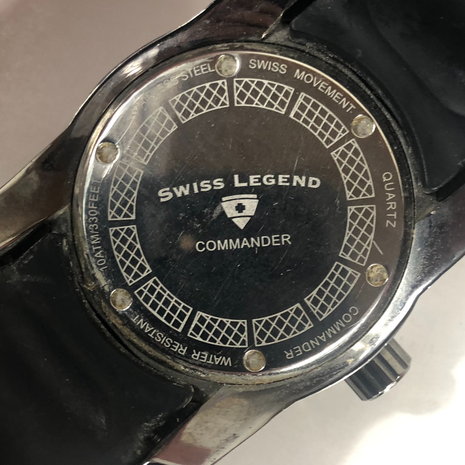 Men’s Swiss Legend Commander Quartz Black Dial Diver Watch 316L Steel No box