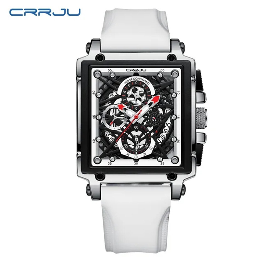 CRRJU Men Watch Luxury Brand Wristwatch Red Strap Male Rectangle Sport Watches