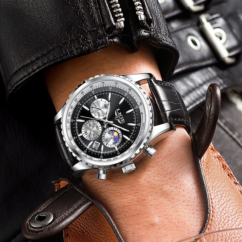 2026 Men Watch Quartz Date Moonphase Luminous Chronograph Waterproof Wristwatch
