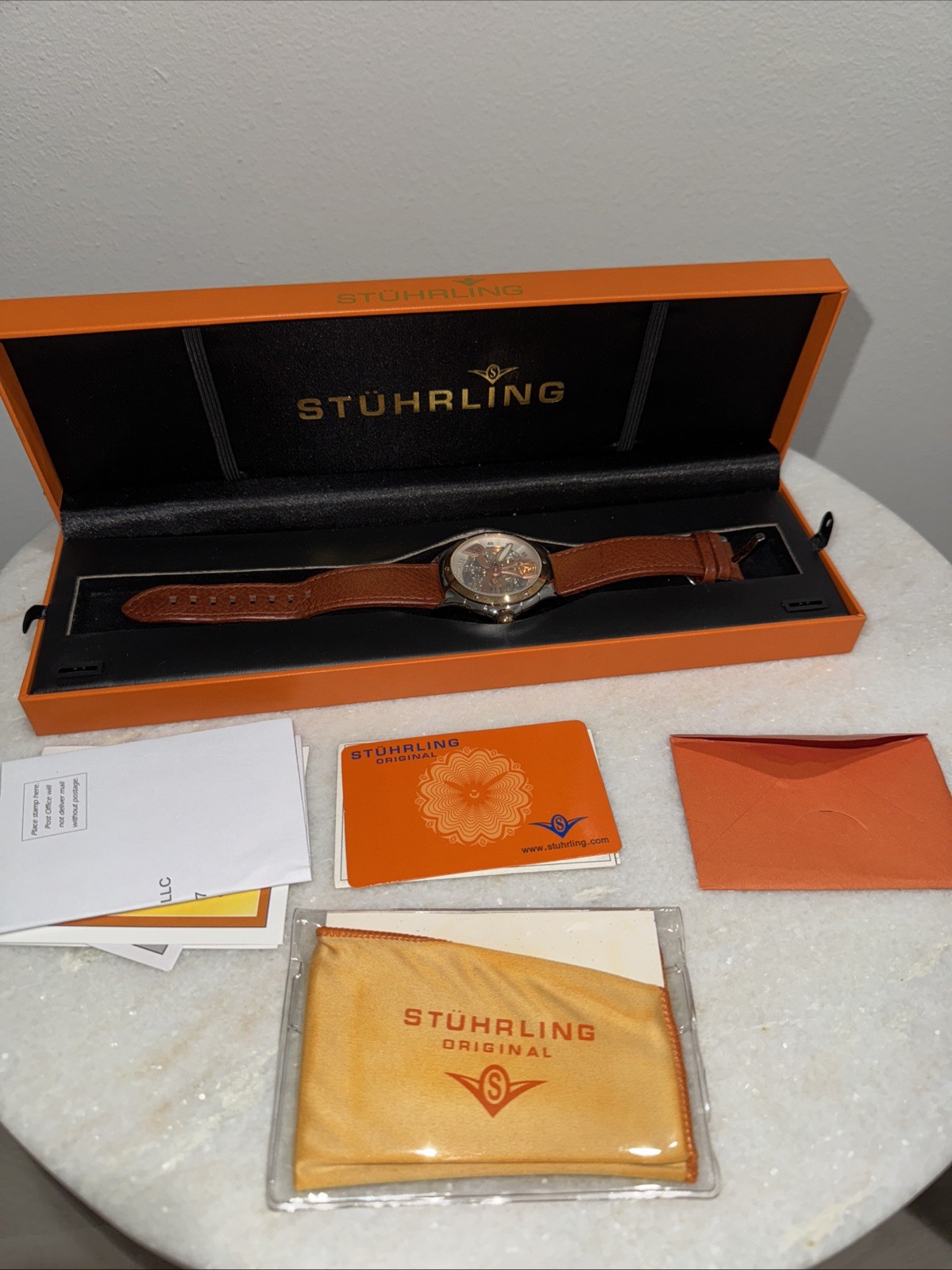 Stuhrling Alpine Watch 47mm Engraved Skeleton Dial Automatic – ST – 90089
