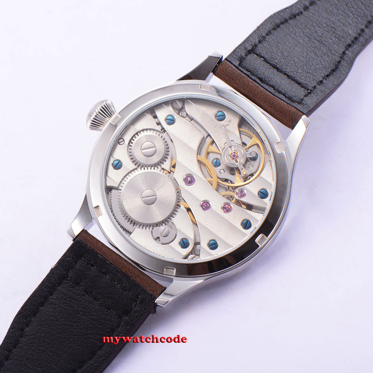 44mm Corgeut black sterile dial luminous 6497 hand winding movement mens watch