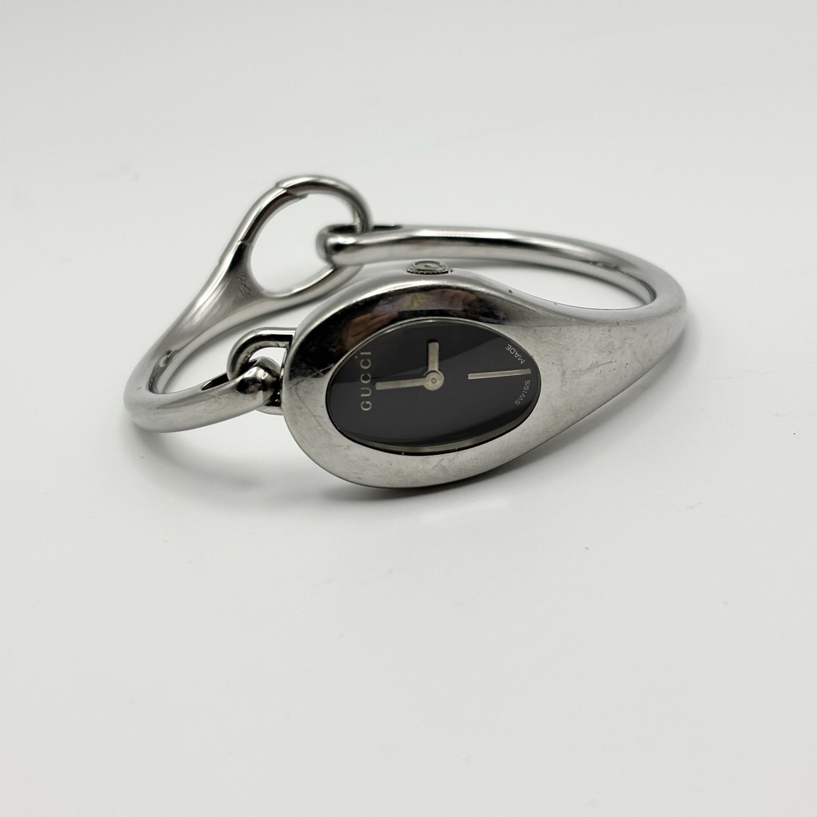 Vintage Gucci 103 Bangle Watch Stainless Steel Black Dial Swiss Made NeedBattery