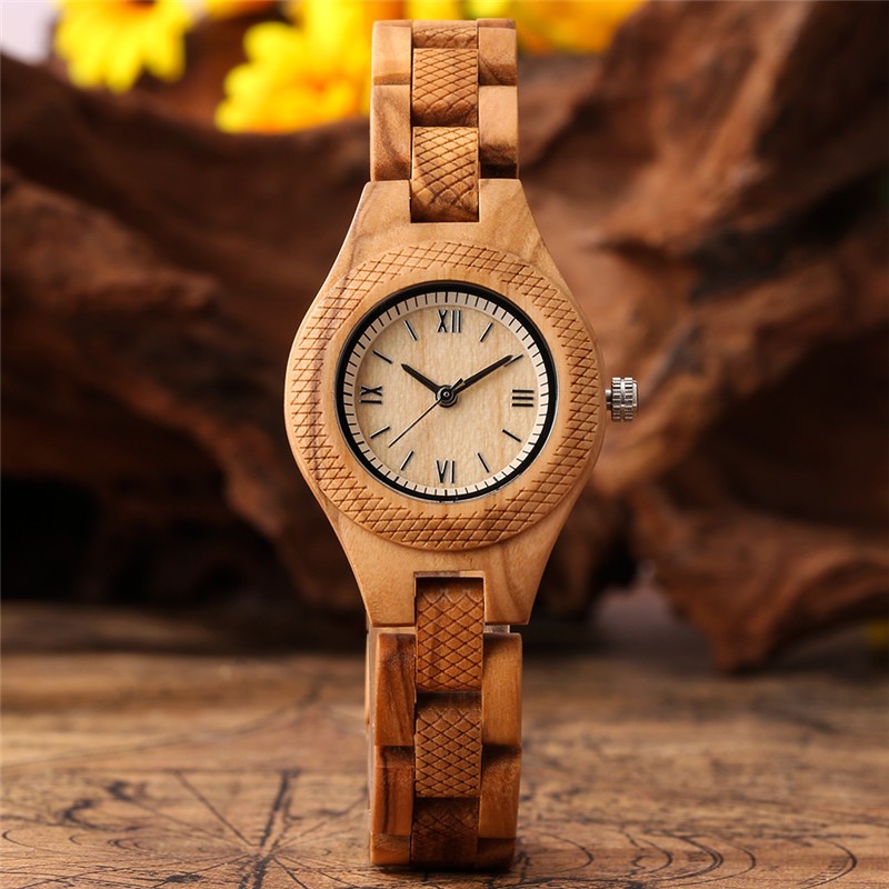 Handmade Olive Wood Watch Women Full Wood Minimalist Natural Grain Quartz Presen