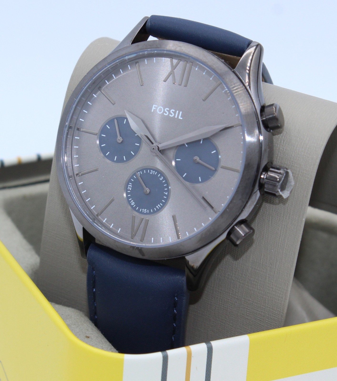NEW AUTHENTIC FOSSIL FENMORE MIDSIZE CHRONOGRAPH GREY NAVY BLUE BQ2901 MEN WATCH