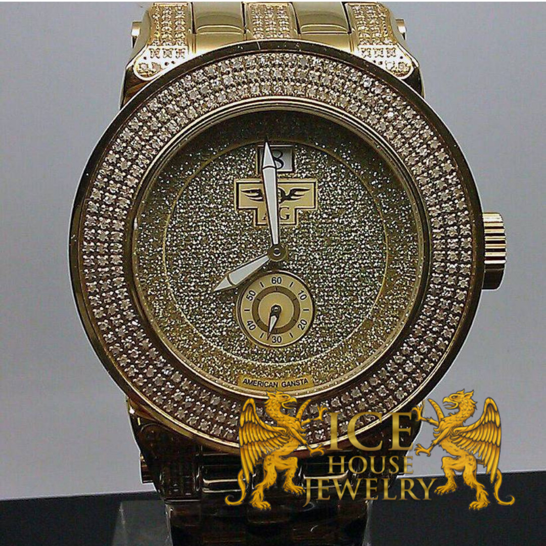 Icy Joe Rodeo Techno Grill 46 mm Gold Face Dial 2.56 CTW Real Diamond Watch