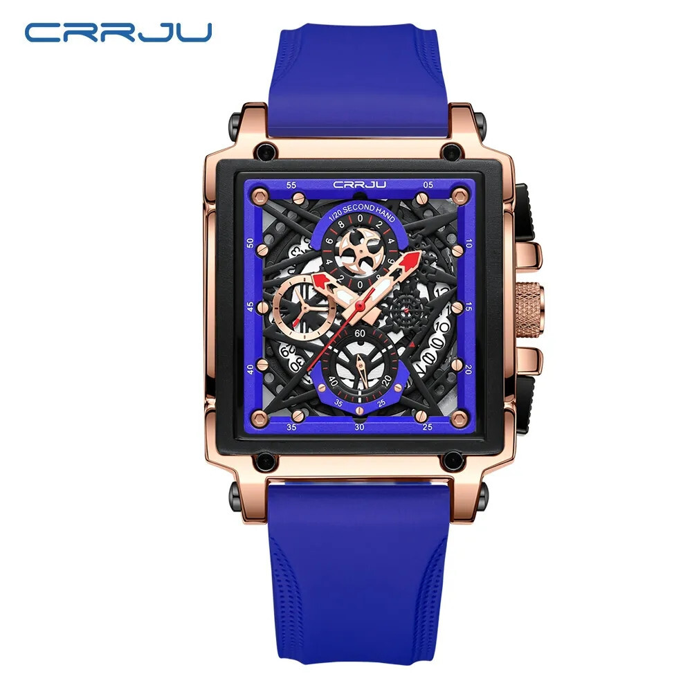 CRRJU Men Watch Luxury Brand Wristwatch Red Strap Male Rectangle Sport Watches