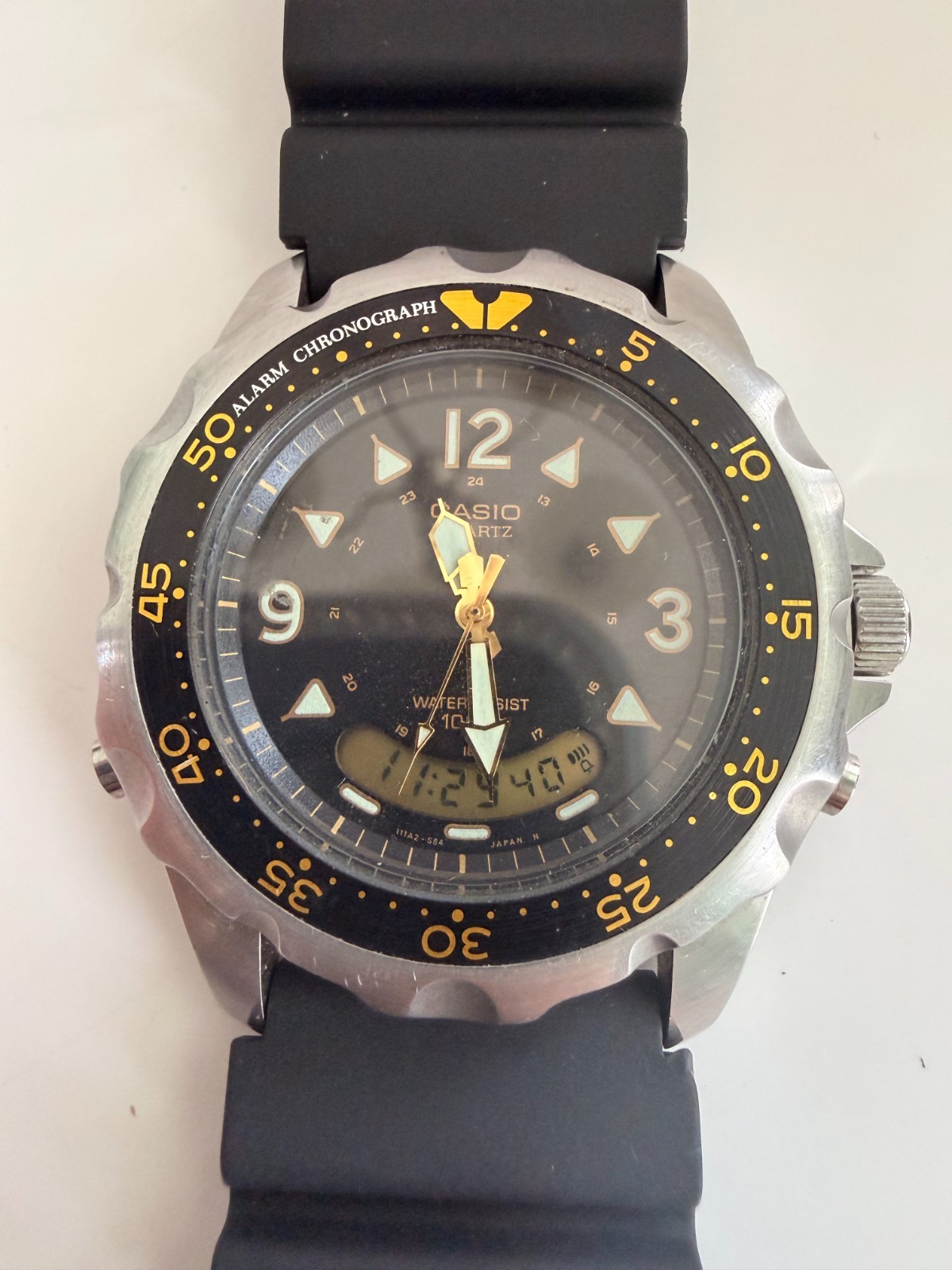 Casio AD-520 Smiley Watch Men 43mm Black Dial Silver Tone Ani Digi New Battery