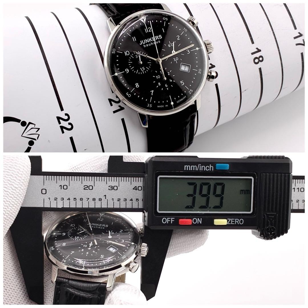 JUNKERS Bauhaus Chronograph Watch Working Quartz 20cm 7.87in Black Dial Rare