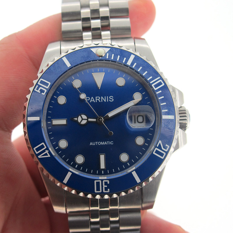 40mm Parnis Sapphire Miyota Automatic Movement Men Watch Blue Dial Luminous Mark