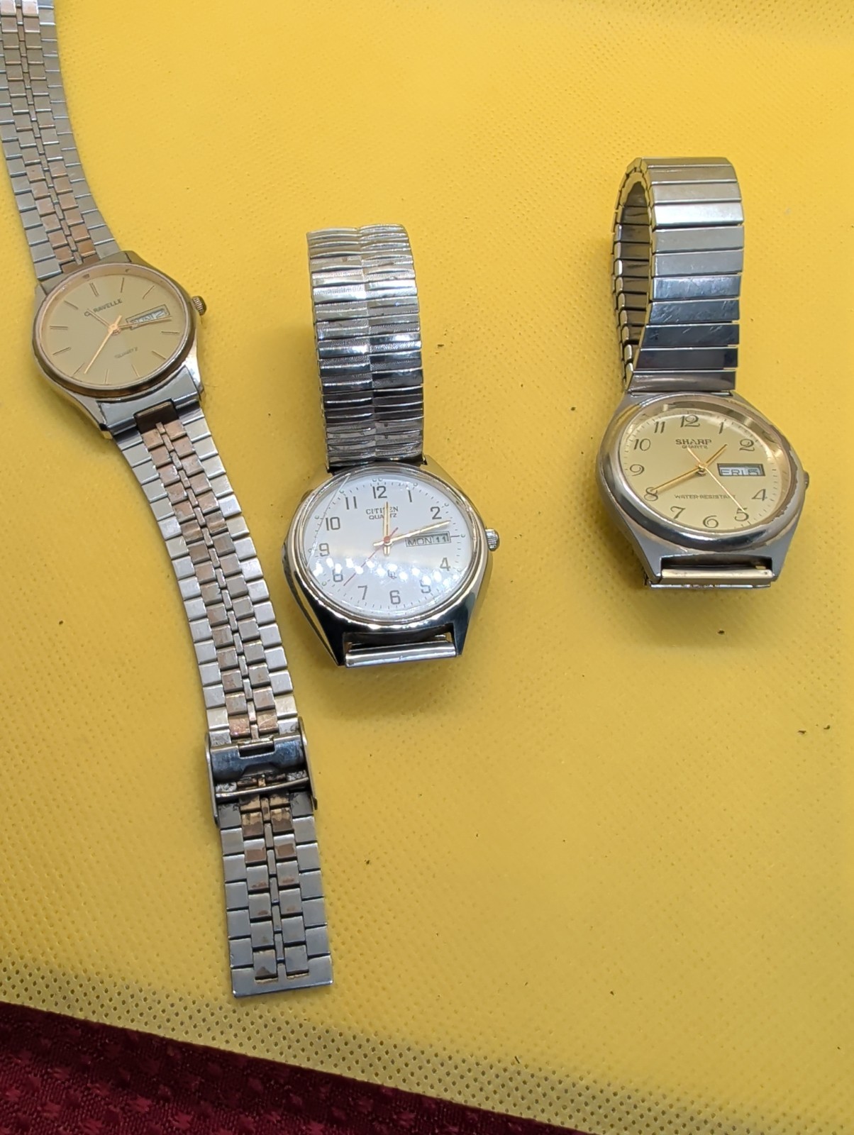 Men’s Watch Lot Of 3. Caravelle, Citizen, Sharp W/ Bands. Not Tested
