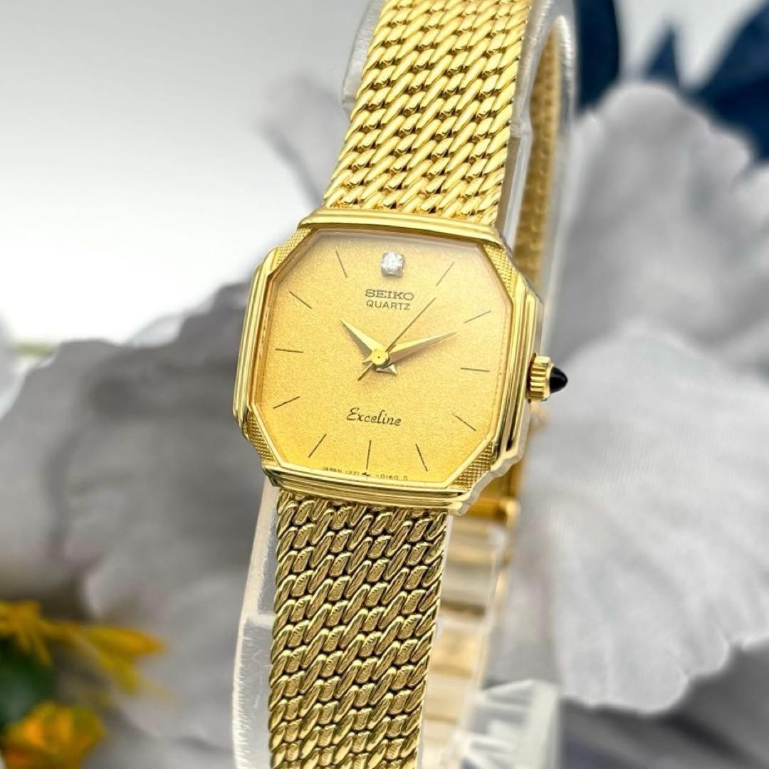 SEIKO 80 s Excelline Women s 1P Diamond Gold Watch