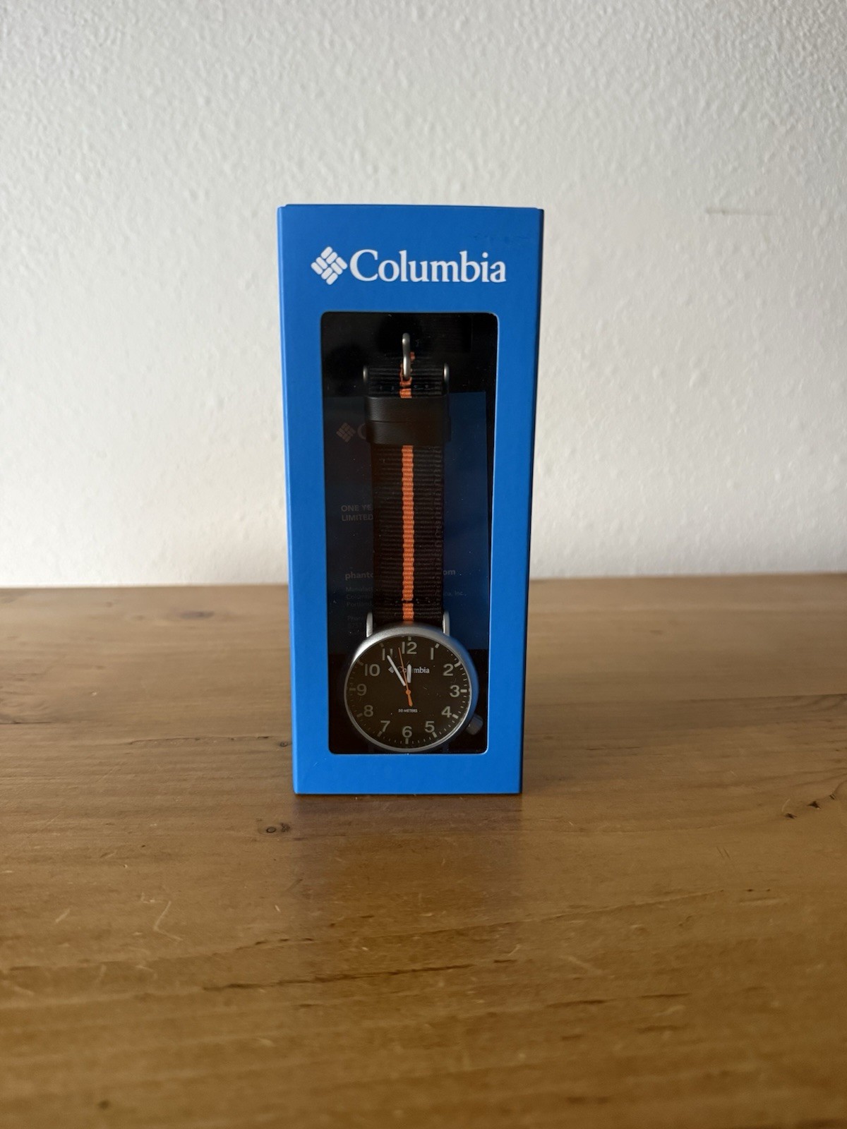 Columbia Analog Quartz Watch Black Dial Blue Case Black/Orange Nylon Strap Box