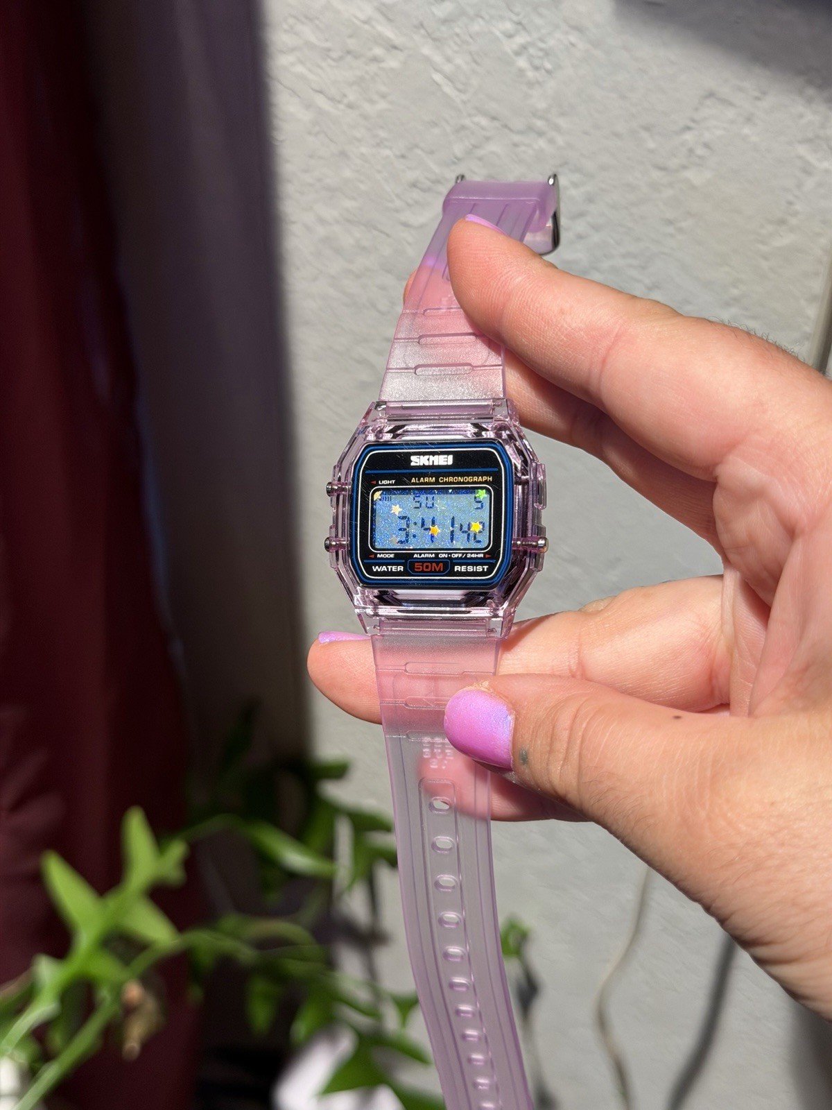 Purple Holo Watch – Rainbow Holographic Star Field – Clear SKMEI Digital Watch