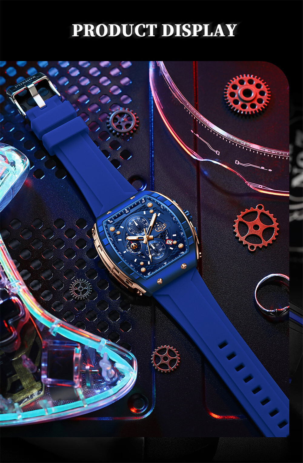 LIGE Men Quartz Watch Rectangle Sport Wristwatch Chronograph Males Date Watches