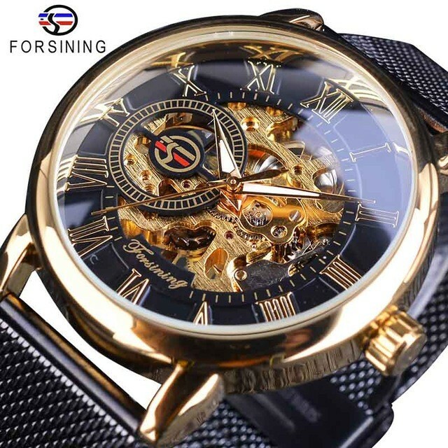 Fashion Design Skeleton Sport Mechanical Watch Luminous Hands Transparent Mesh 