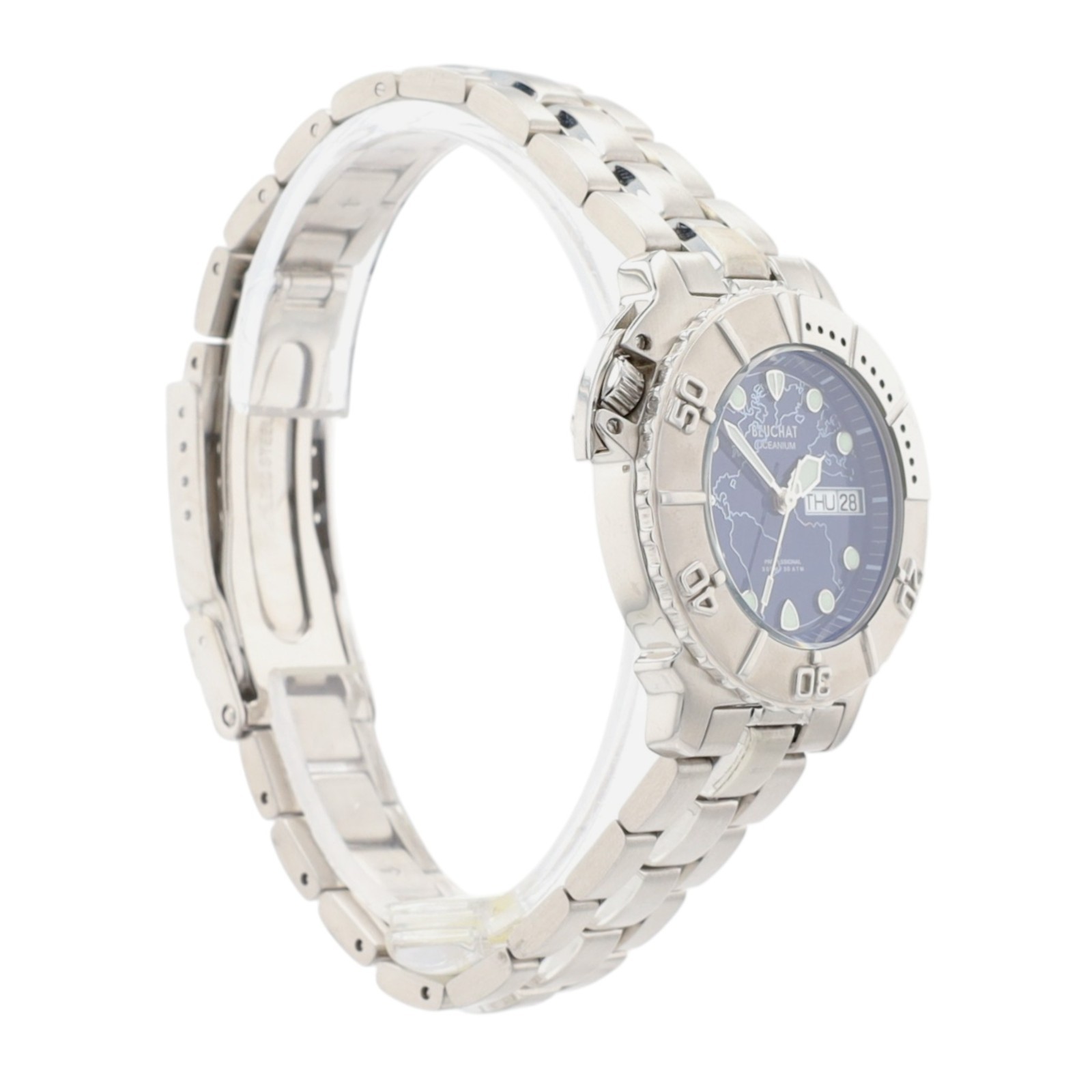 Beuchat Oceanium Ladies Watch 300M Diver Blue World Map Dial Swiss Steel Date