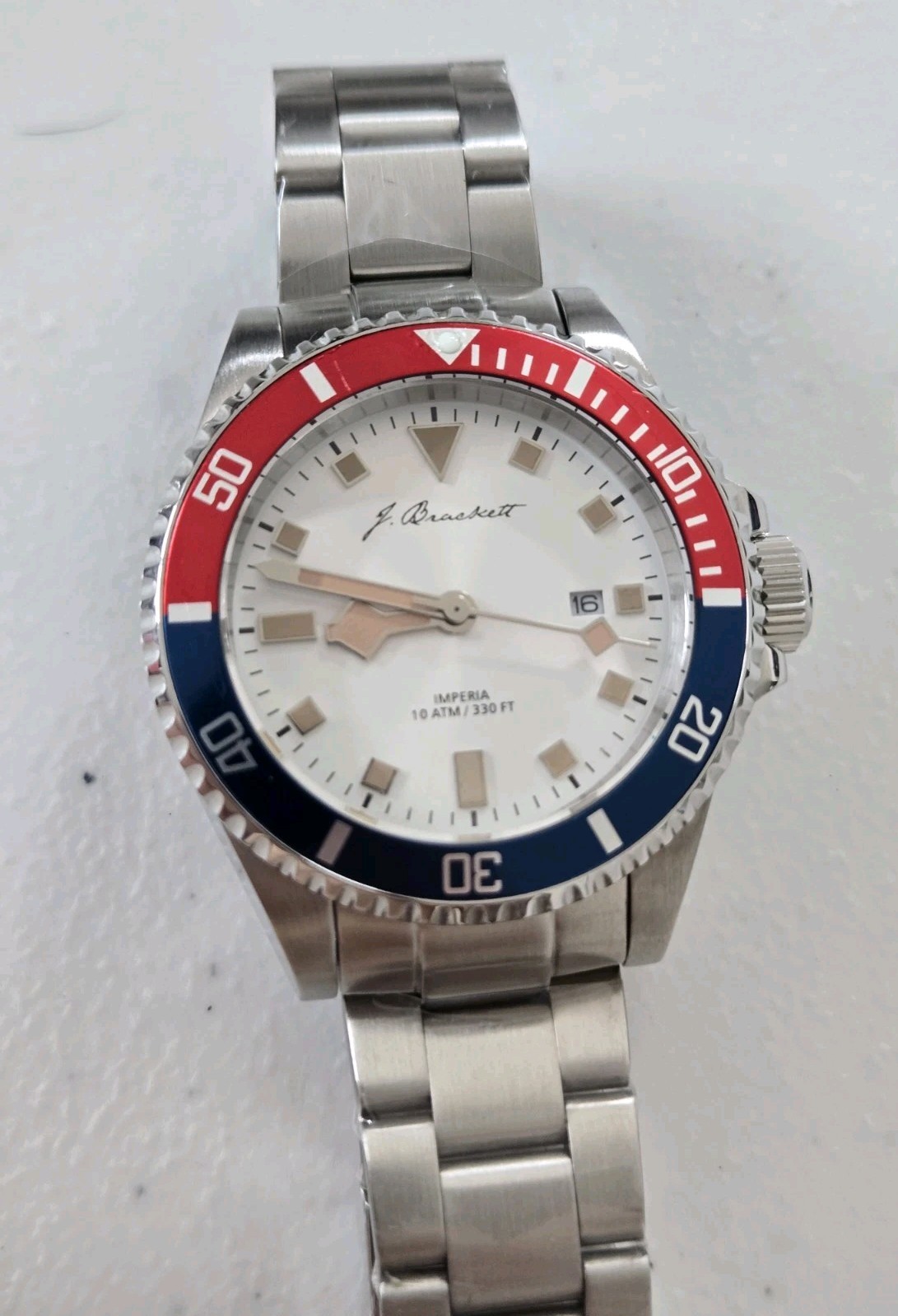 J. Brackett 4th of July Imperia Blue Red Pepsi Bezel Silver Dial 45 mm Quartz