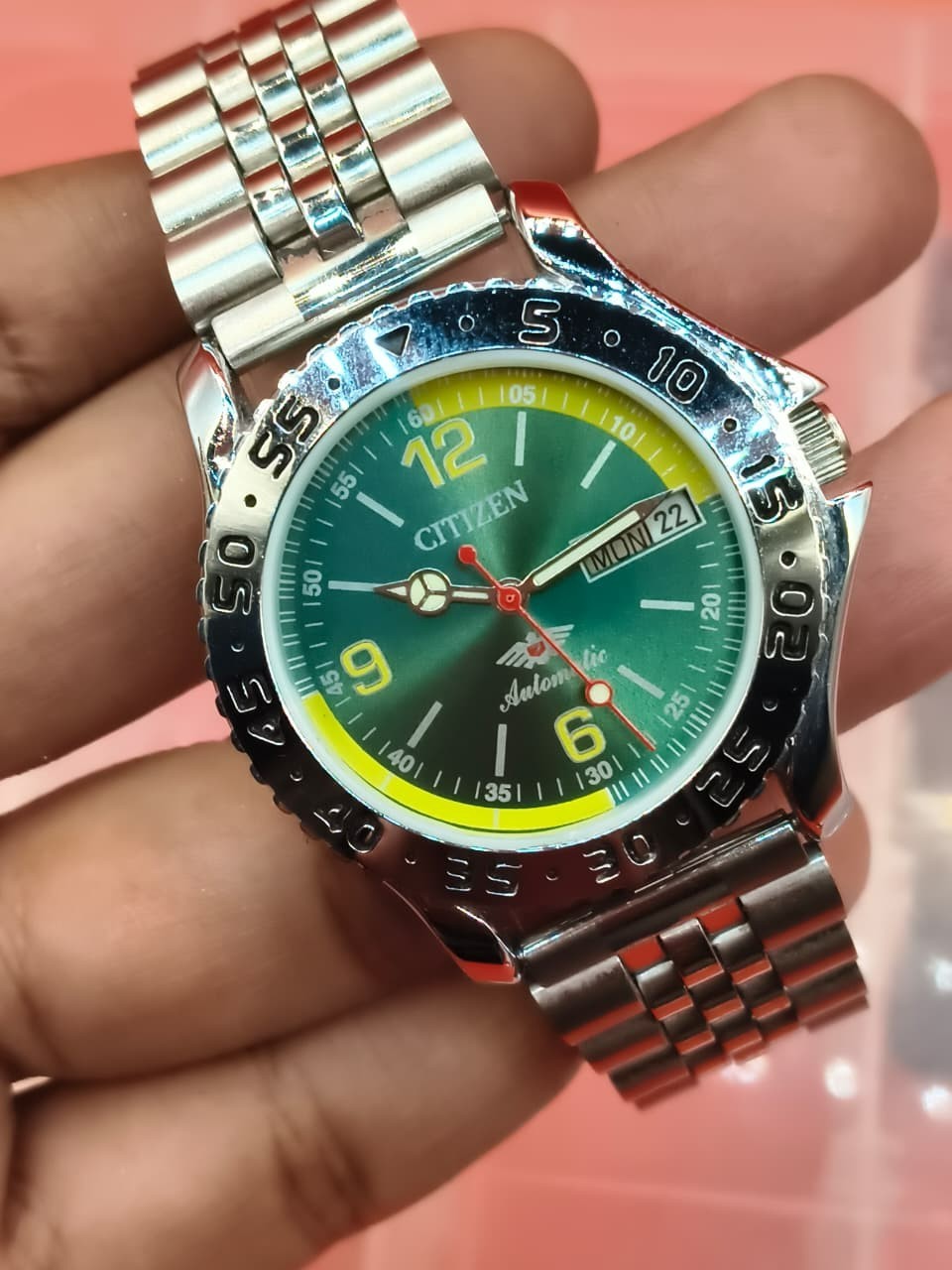 Automatic 8200 21Jewels Restored Dial Green DayDate Mens Japan Watch Vintage 59