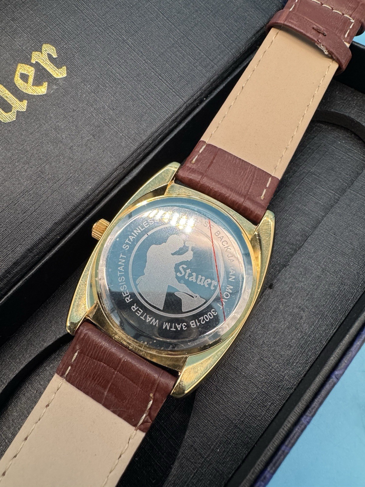 New STAUER Time-Master Piezo Mens Gold Tone Wrist Watch – Brown Leather Band
