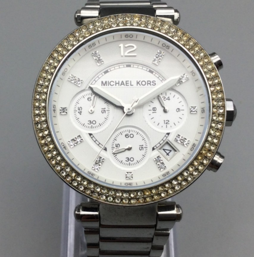 Michael Kors Watch Women MK-5353 Pave Silver Tone Date New Battery 6.5″