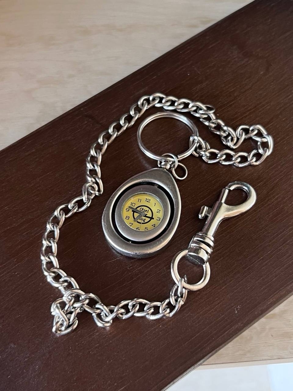 Vintage Opel Auto Germany Carabiner Chrome Steel Futuristic Long Chain Watch Y2K