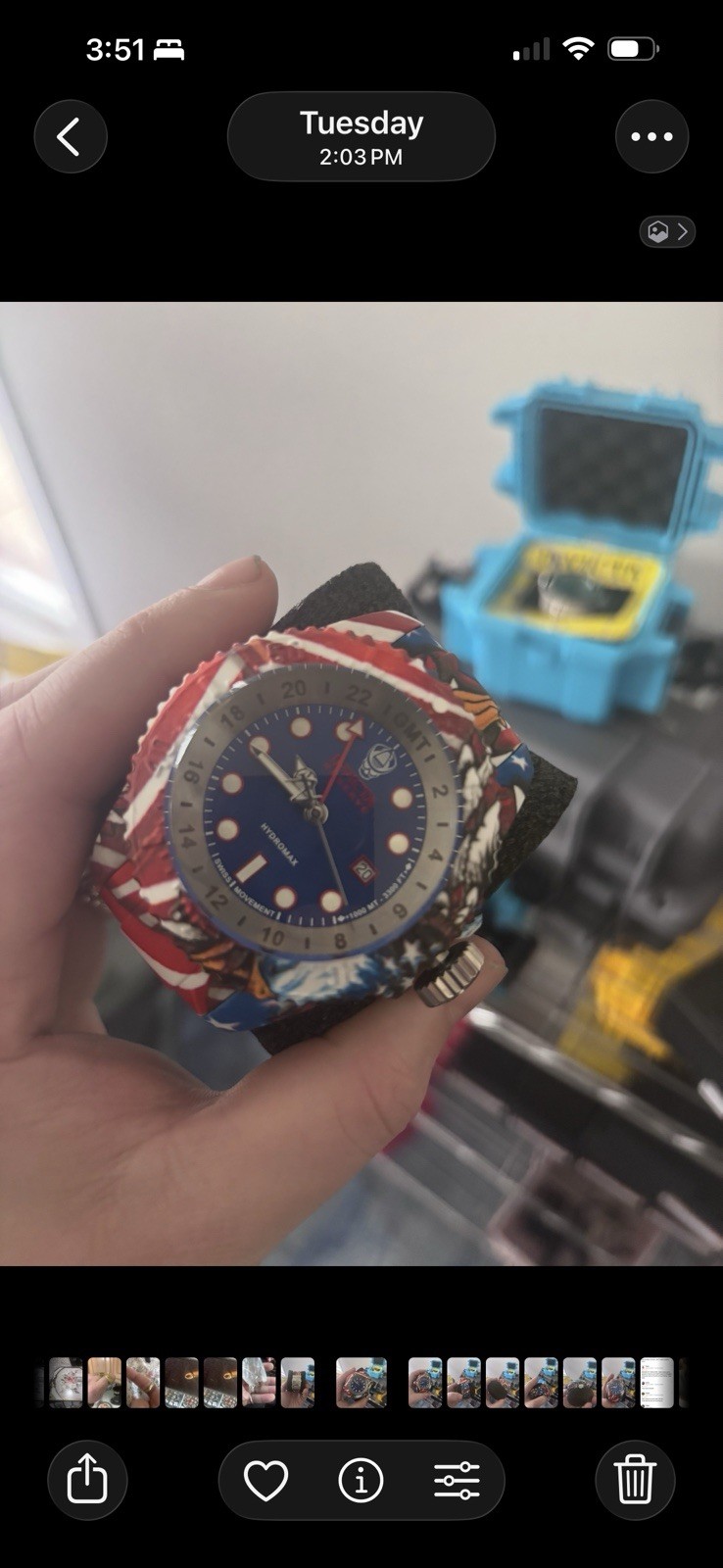Invicta Hydromax Men’s Wristwatch American Flag Blue Dial GMT 1000M