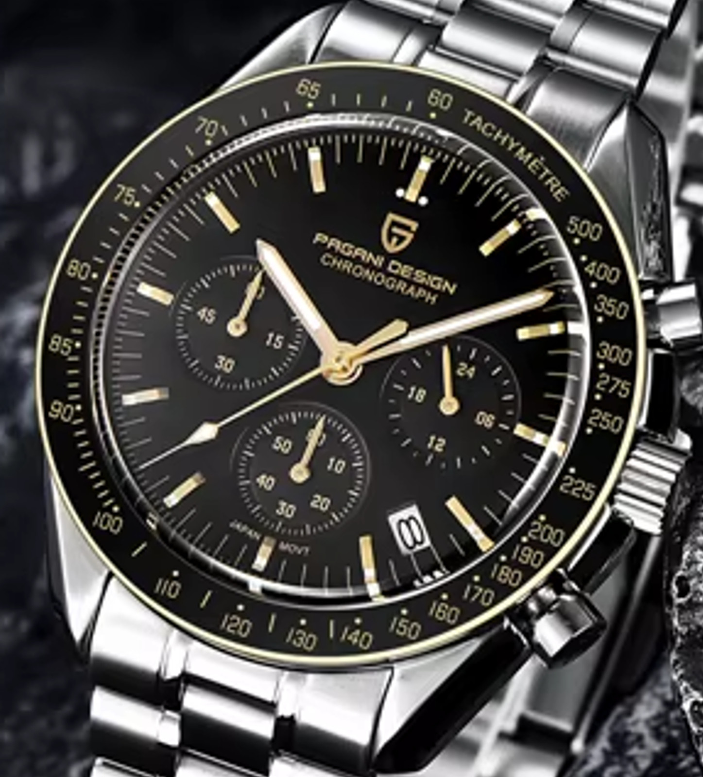 Pagani Design 1701 40mm Moonwatch Luminova Sapphire Gold Bezel Date Seiko VK63