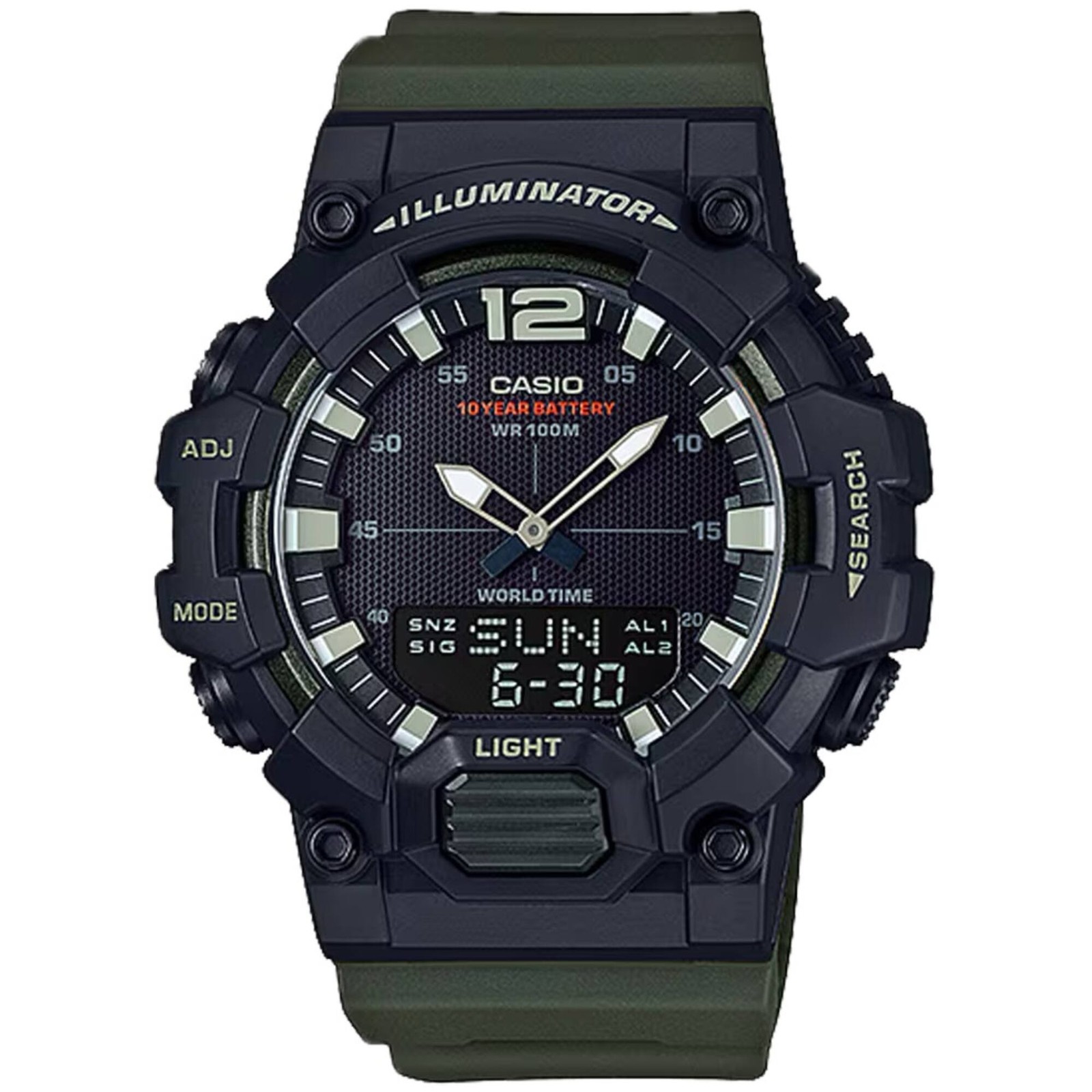 Casio Men’s Watch World Time Black Analog-Digital Dial Green Strap HDC-700-3AV