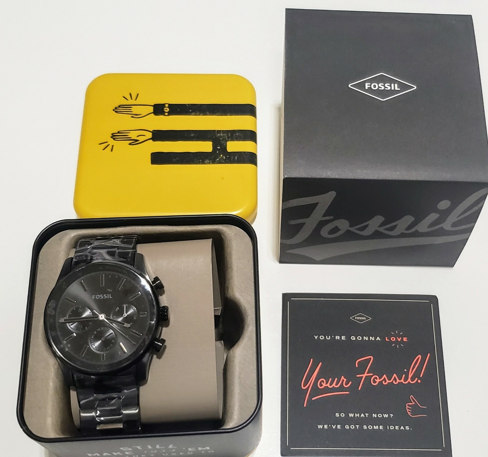 New Fossil SULLIVAN Multi-Function Black Stainless Steel Watch Retail $165