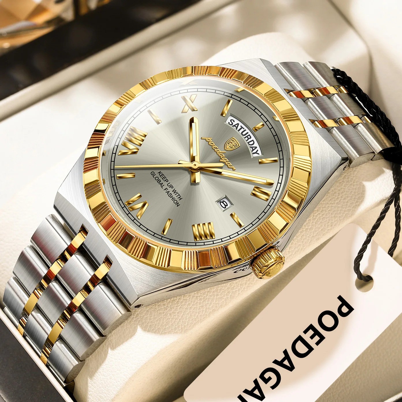 POEDAGAR Men Luxury Business Watch Quartz Waterproof Luminous Date Steel