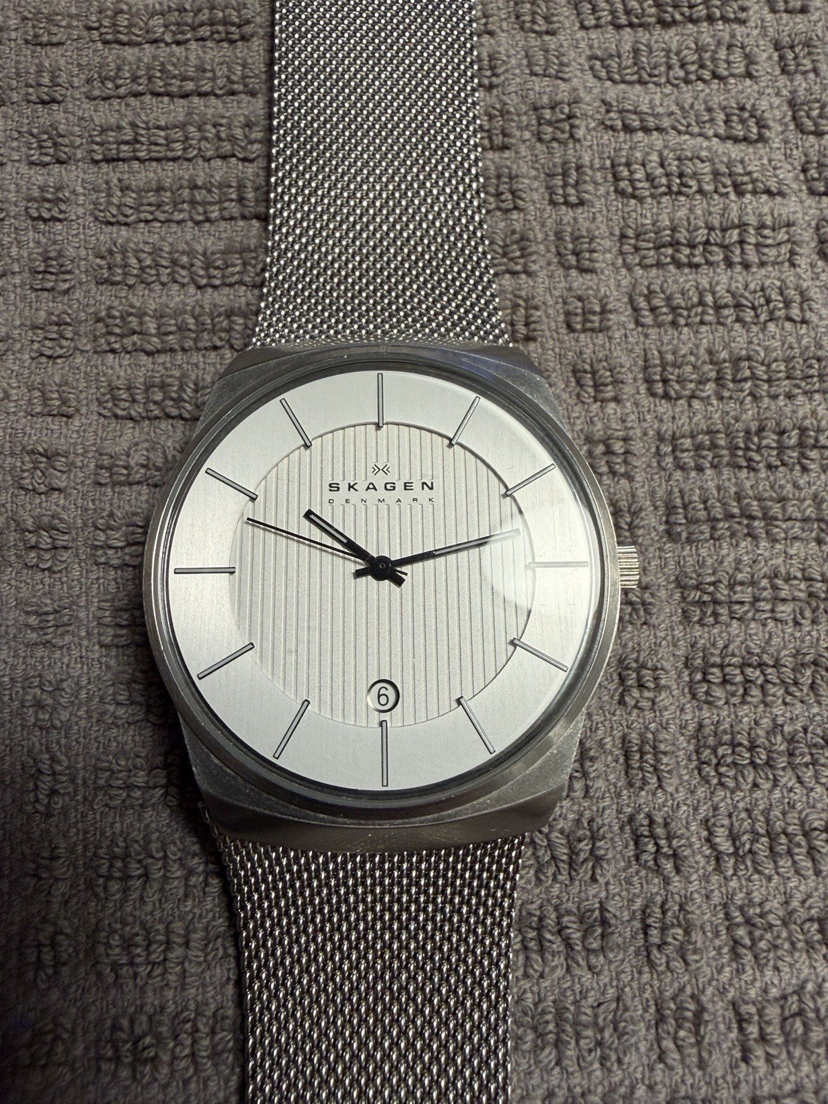 SKAGEN 780XLSS MEN STAINLESS STEEL 40mm WATCH DATE MESH BRACELET NEW BATTERY
