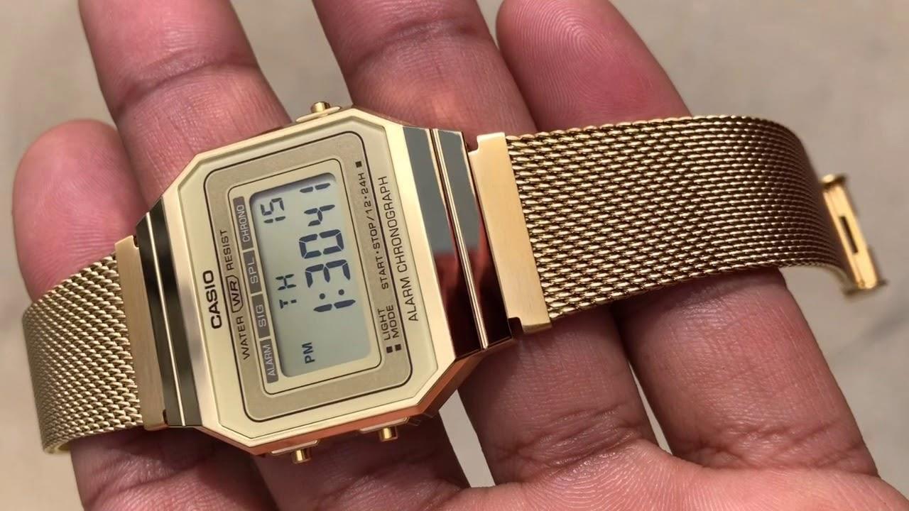 Casio A700WMG-9A Vintage Series Gold Stainless Steel Mesh Band Digital Watch