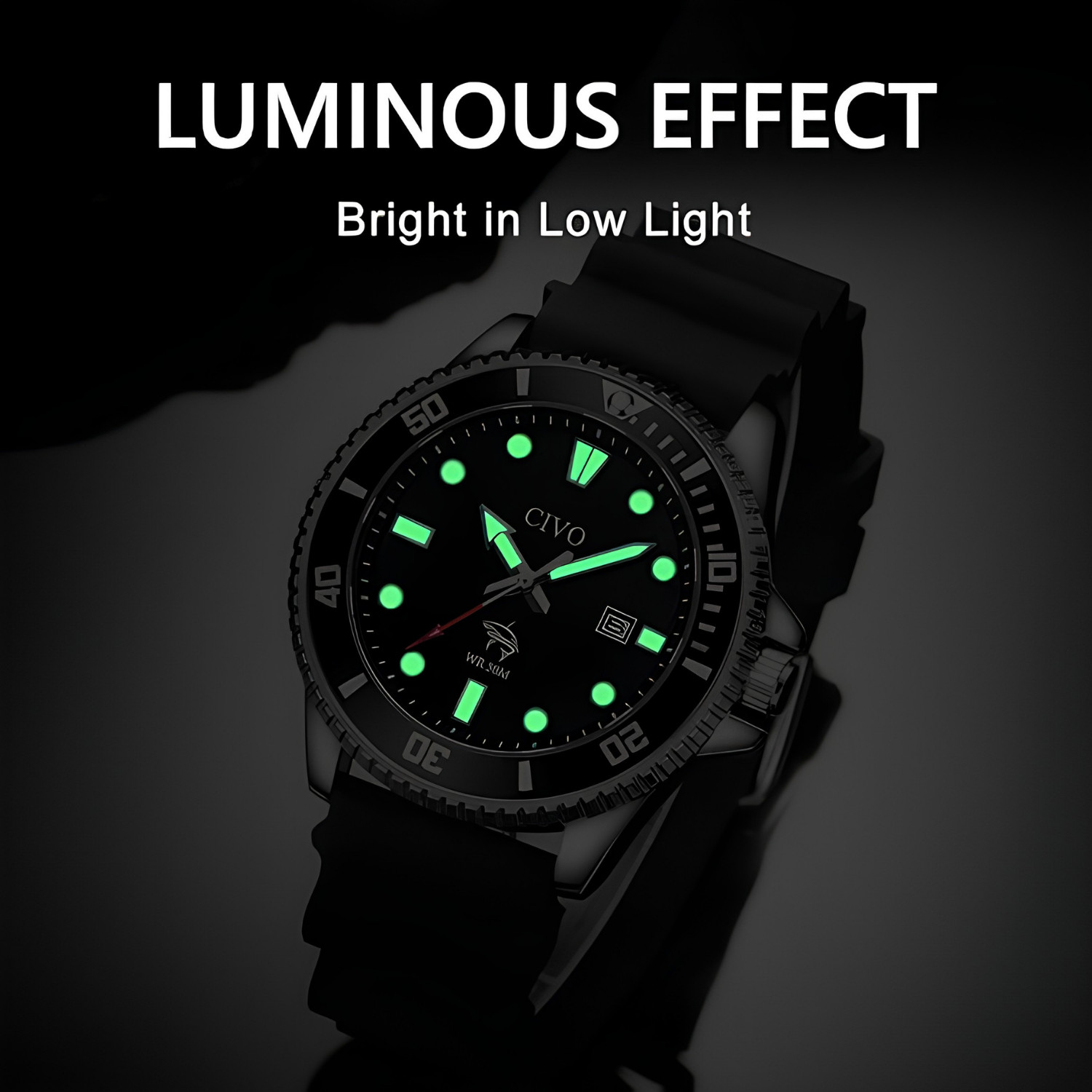 Mens Sport Watch Analog Waterproof Luminous Date Silicone Strap Outdoor Casual