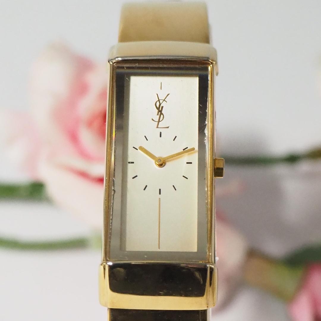 Yves Saint Laurent Square Bangle Quartz Watch Gold 30mm Wrist 16cm 6.3in Running