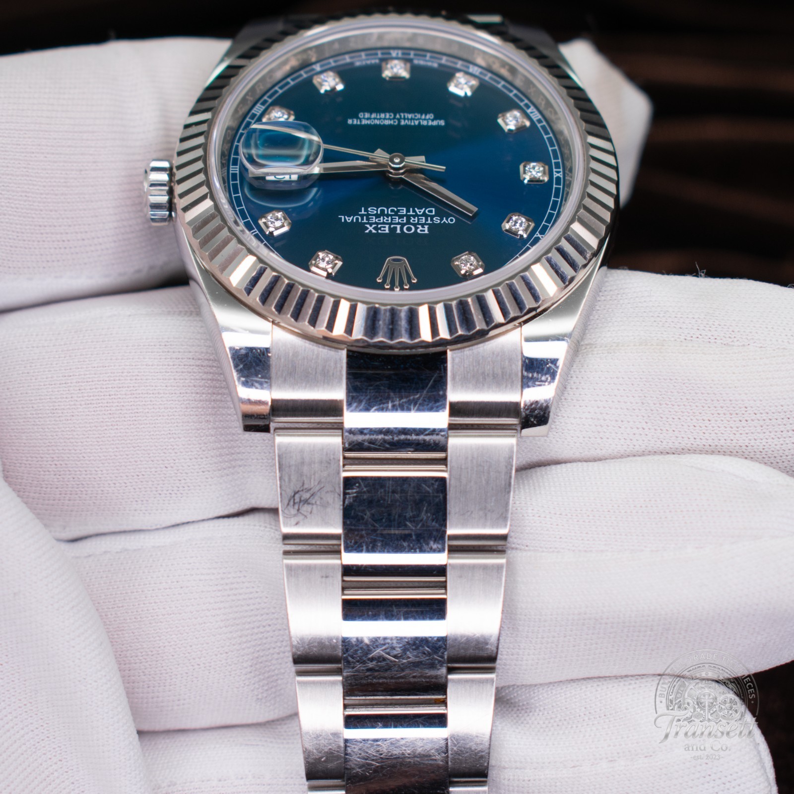 Rolex Datejust 126334 Silver Oyster Bracelet Blue Diamond Dial – COMPLETE SET
