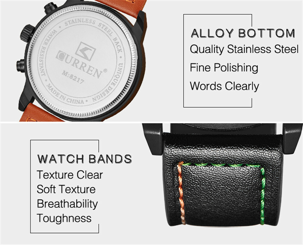 CURREN Men Quartz Watch Black Leather Wristwatch Male Calendar Business Watches