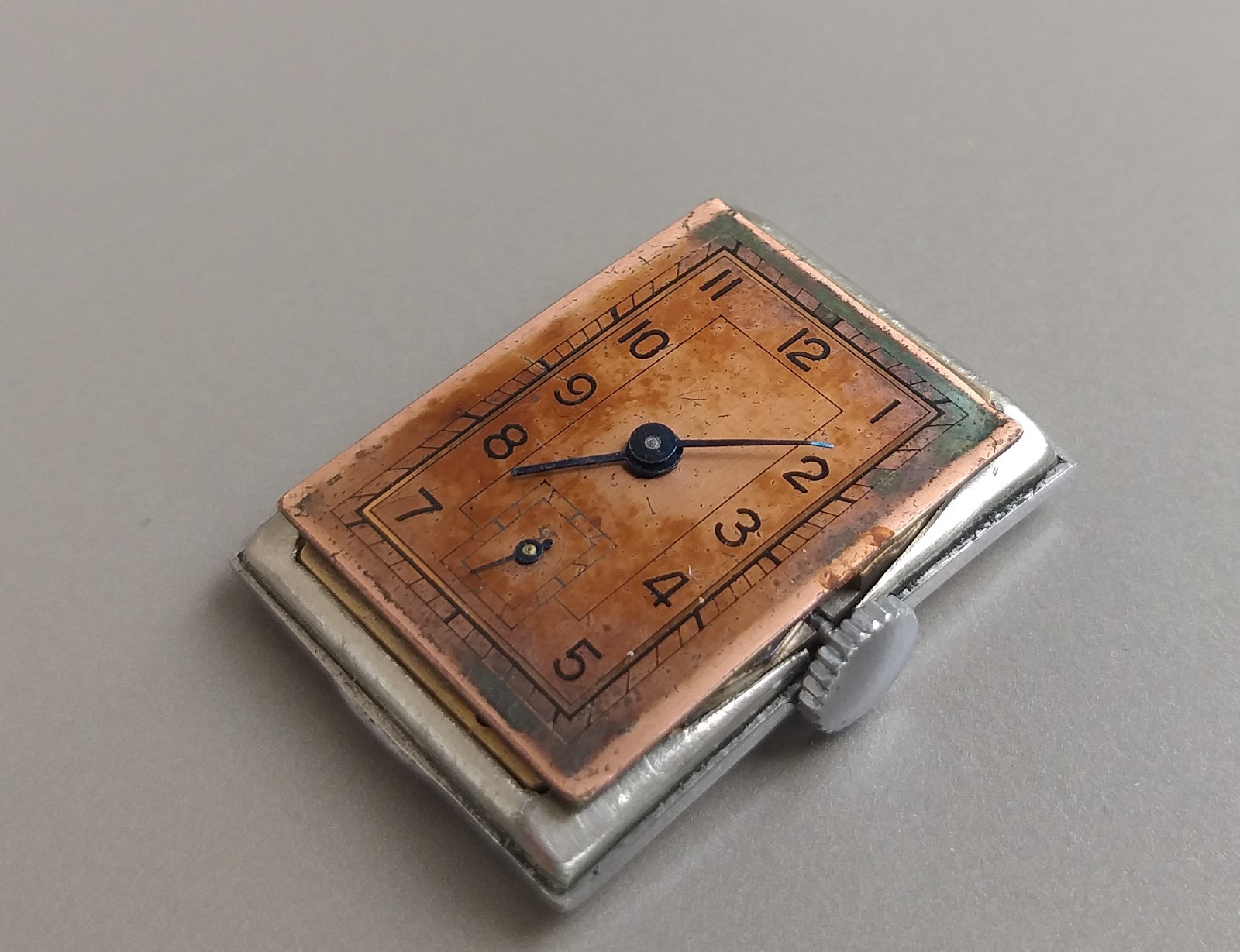Vintage 1930’s 1940’s WWII Era Rectangular Tank Watch Tropical Dial